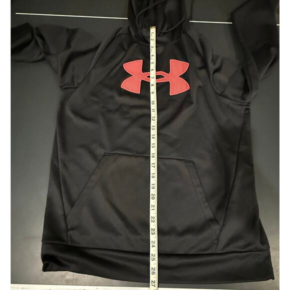 Men's Under Armour Black Hooded Sweatshirt Size Medium Red Logo Athletic - Picture 7 of 8